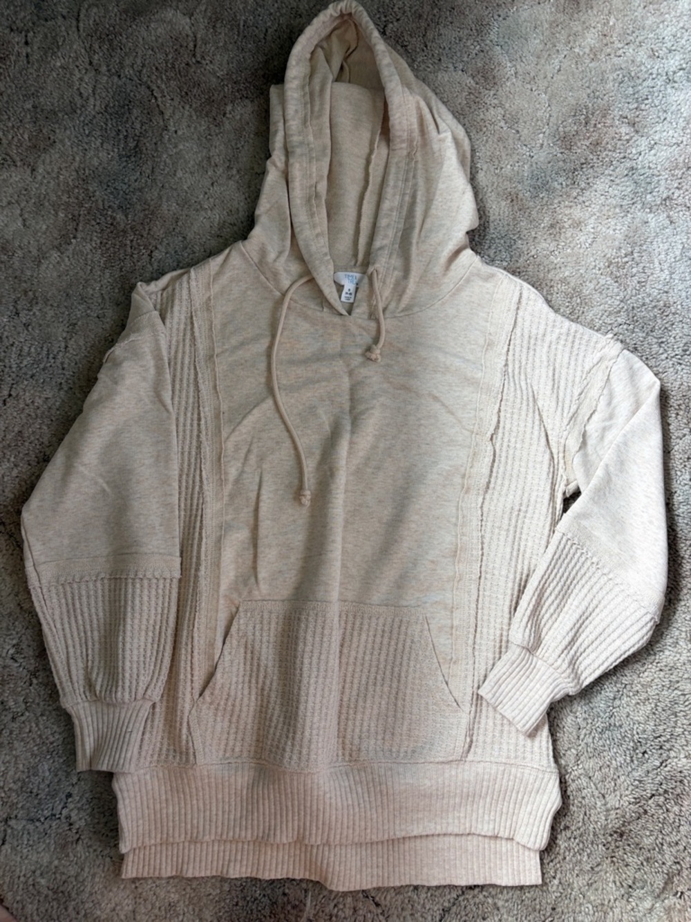 Time and Tru Heathered Cream Hooded Pullover Sweatshirt